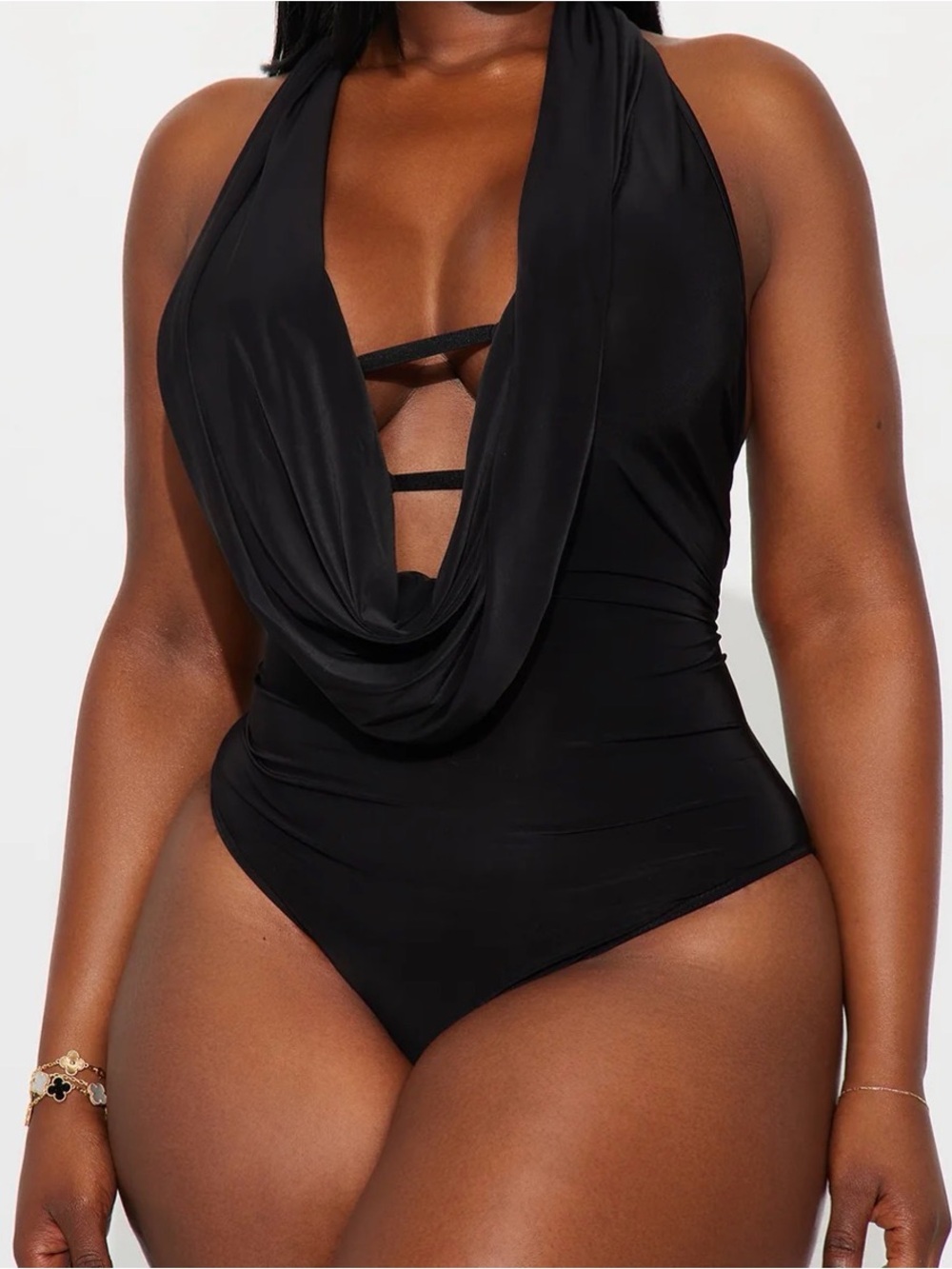 Black Draped Halter Bodysuit